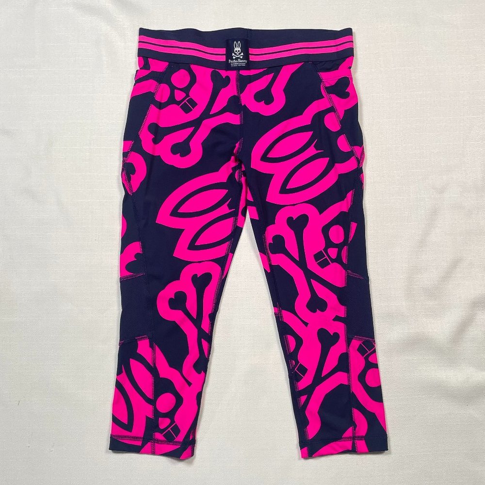 Psycho Bunny Pink Navy Print Capri Leggings XS